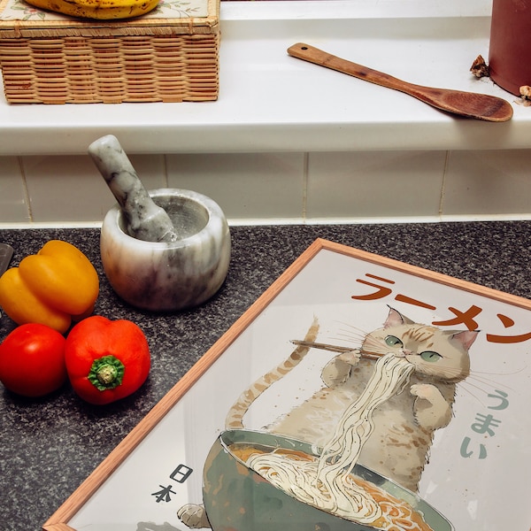 Oak Frame in Kitchen Scene: Realistic Photo Frame PSD Mockup for Contemporary Artwork, Digital Download | Frame mockup in kitchen.