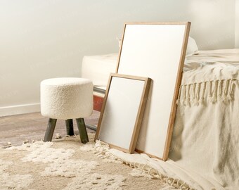Two Leaning Frames Mockup | A0 ISO, Interior Scene (PSD)