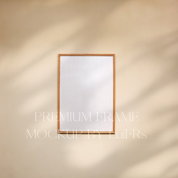 wood frame | Realistic Vertical Frame A3, Thin Iso Frame | Interior Mockup with Natural Light Realistic Photo Frame | DIN A.