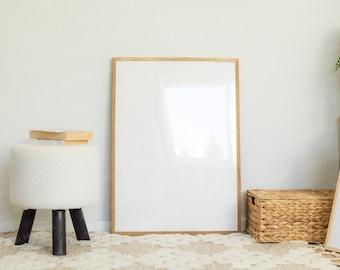 Wood Frame Mockup | Art Print Display, Interior Scene (PSD & JPEG)
