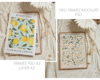 Two frames mockups A3 | one layer A3 PSD Mockup | Scandinavian style psd mockups | mockups psd for wall art | Frame DIN A3 for digital print