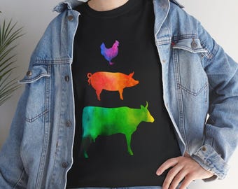 Colorful Farm Animal Tee: Unisex Cotton Rainbow Graphic Shirt