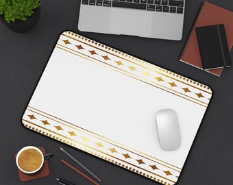 Gold Geometric Border Desk Mat | Rectangular Mousepad, Office Desk Pad