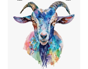 Goat Watercolor Matte Vertical Poster Print, Farm Animal Art Wall Decor, Rustic Nursery Decor, Wildlife Animal Lover Gift, Countryside Home
