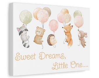Watercolor Forest Animals Canvas Print: Nursery Wall Art Decor