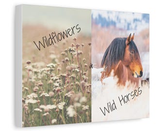 Wildflowers & Horses Canvas Print: Rustic Farmhouse Wall Art (12x9)