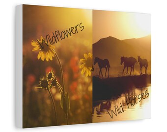 Wild Horses and Wildflowers Canvas Print: Sunset River Scene