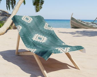 Teal Aztec Beach Towel: Boho Chic Summer Accessory