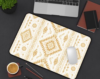 Southwestern Gold White Desk Mat | Desert Geometric Mouse Pad