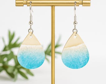 Beach Wave Teardrop Earrings | Coastal Jewelry | Laser Cut Acrylic Ocean Earrings