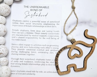 Friendship  Sisterhood Elephant Ornament – Handmade Wooden Keepsake for Sisters, Symbol of Love & Connection with Story Card