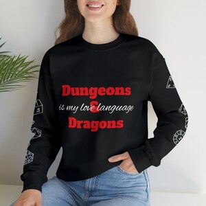 DnD Is My Love Language Crewneck Sweatshirt, Dungeons & Dragons Tabletop Lover Shirt Gift for Her, Fun TTRPG Fantasy Retro Sweater for Him
