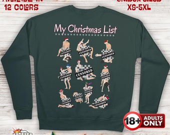 My Christmas List, Mature Adult Sex Postions Sweatshirt - Funny, Naughty Xmas Sweater - Rude Holiday Gift - Unique Gag Gift For Her Or Him