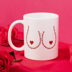 Unique Happy Valentine&#39;s Day Boob Mug - Rude Sex Humor Mug Gift - Naughty Coffee Cup - Mature Tittie Mug - Bold Adult Drinkware Gift