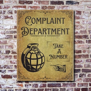 Vintage Style Complaint Department Sign - Funny Office Sign - Witty Sign For Business - Unique Man Cave Gift - Bar Decor - Workplace Humor