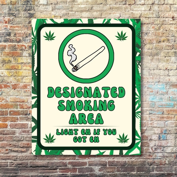 Cannabis Smoking Area Sign - Funny Weed Wall Art - Stoner Home Decor - Retro Marijuana Mancave Gift - Stoner Home Bar Decor - Weed Humor