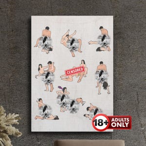 Naughty Sexy Mature Adult Wall Art Canvas - Sex Positions Wall Hanging - Unique Bondage Style Decor - Funny Bedroom Game Art Gift Her/Him