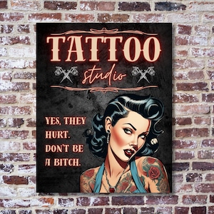 Enseigne d&#39;art murale en métal pour salon de tatouage de style vintage - cadeau avant-gardiste pour les amateurs de tatouage - expression drôle de magasin de tatouage - décoration de studio cool - art pour les amateurs de tatouage