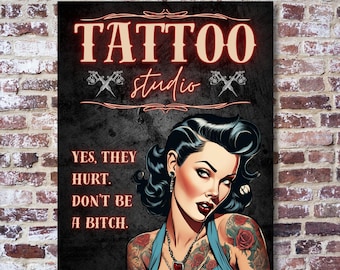 Vintage Style Tattoo Parlor Metal Wall Art Sign - Edgy Tattoo Lover's Gift - Funny Tattoo Shop Phrase - Cool Studio Decor - Tattoo Lover Art