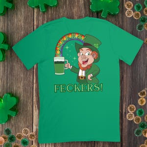 St Patricks Day Shirt | Funny Irish Tee | Cheers Feckers Shirt | Leprechaun Beer Graphic | Pub Crawl Party Top | Unisex St Patty Tee