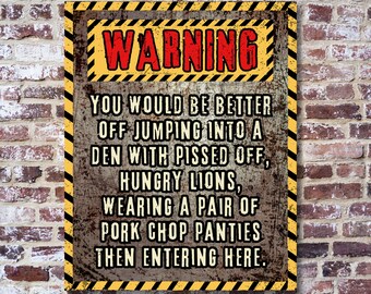 Warning, Do Not Enter, Funny Wall Art Sign - Lions Den Jokes - Quirky Home Decor - Unique Wall Hanging - UniqueWall Art Gift - Mancave Gift