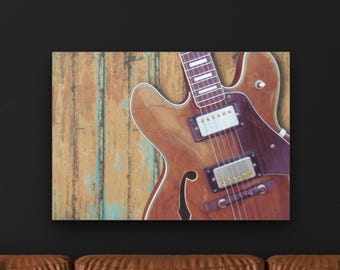 Vintage Electric Guitar Art on Canvas - Music Room Wall Decor - Guitar Player Gift - Music Teacher Gift - Guitar Musician Lover Decor Gift