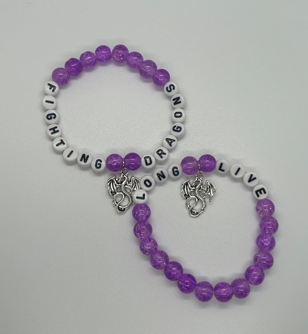 Handmade Dragon Charm Bracelet Purple Glass Beads Dragon Etsy