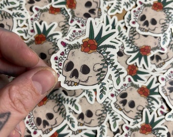 Flower Crown Skull Vinyl Sticker