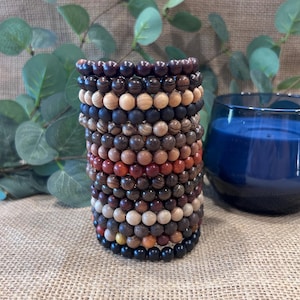 8mm Sandalwood Bracelets, Customize Stackable Sets, Rosewood, Ebony, Dark Red, Phoebe, Thuja, Natural Wood Beads, Bohemian Jewelry, Unisex