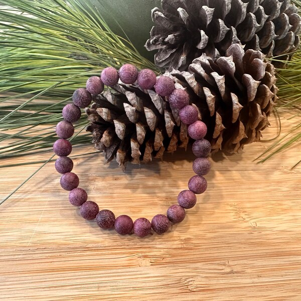 Pulsera de madera con forma de corazón morado, 8 mm, para hombre, mujer, unisex, con cuentas bohemias