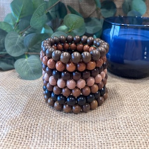 10mm Natural Wood Bracelets, Customize Stackable Sets, Brown Graywood, Robles, Rosewood, Bayong, Tiger Kamagong, Bohemian Jewelry, Unisex