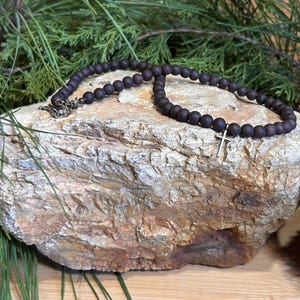Brown Sandalwood Necklace, Matte Wood Beads, Religious Choker, 6mm, Men, Unisex, Boho, Healing, Spiritual Jewelry