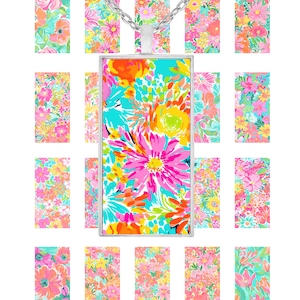 Bright Flower Domino Tile Digital Collage Sheet - 1x2 Inch, Instant Download, Jewelry Making, Scrapbooking, Printable Digital Collage Sheet