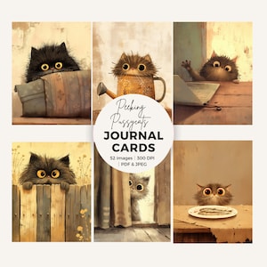 52 Peeking Pussycats Journal Cards, Cat Ephemera, Scrapbooking, Junk Journal, Paper Craft, Quirky Cats, Digital Collage, Collage Sheet