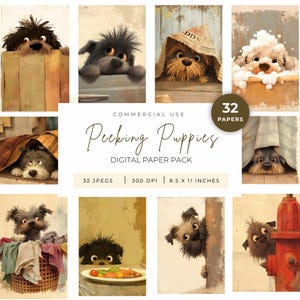 Papier numérique Peeking Puppies, pages de journal indésirables pour chiens, documents éphémères pour chiens, utilisation commerciale, chiens originaux, papier de fond pour chien, papier numérique pour chien