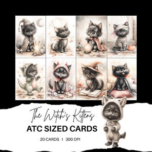 Halloween Black Cat ATC Cards: Spooky Kitten Junk Journal Ephemera (Digital Download)