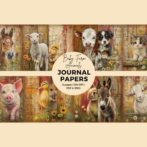 Rustic Baby Farm Animals Junk Journal Digital Paper, Farm junk journal pages, farm ephemera, Paper craft, collage sheet, animal junk journal