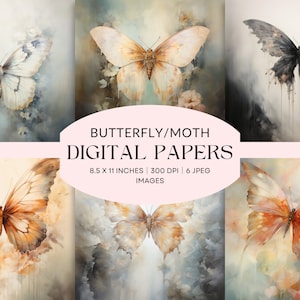 Schmetterlings-Digital-Papiere, kommerzielle Nutzung, 6 druckbare Seiten, 8.5x11, Scrapbooking, Junk Journal, AI Art, Papierhandwerk