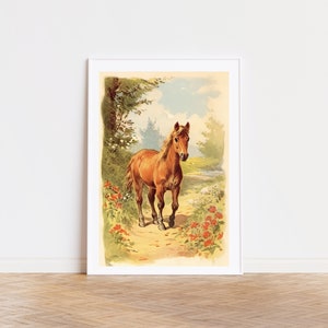 Cute Horse Nursery Wall Art |  Farm Nursery | Horse Nursery Decor | Girls Bedroom Art | Children's Room | Printable Art | Horse Decor, AI