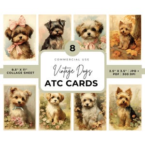 Vintage Dogs ATC Cards, Printable Collage Sheet,  Dog ATC, Digital Download, dog ephemera,  journal cards, commercial use, dog junk journal