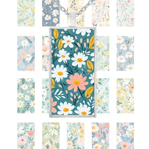 Pretty Floral Pattern Domino Tile Digital Collage Sheet,  1x2 Inch, Instant Download, Jewelry Making, Scrapbooking, Printable Collage Sheet,