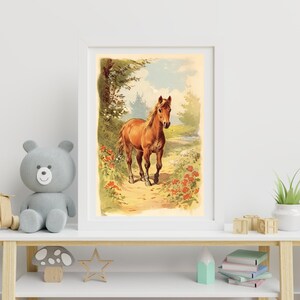 Vintage Horse Prints Nursery, Farm Animal Wall Art, Baby Room Decor, Horse Lover Gift, Printable Art, Digital Download, Children&#39;s Art