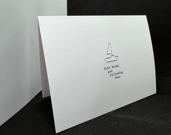 fair winds and following seas - typewriter art card -  blank inside with envelope included