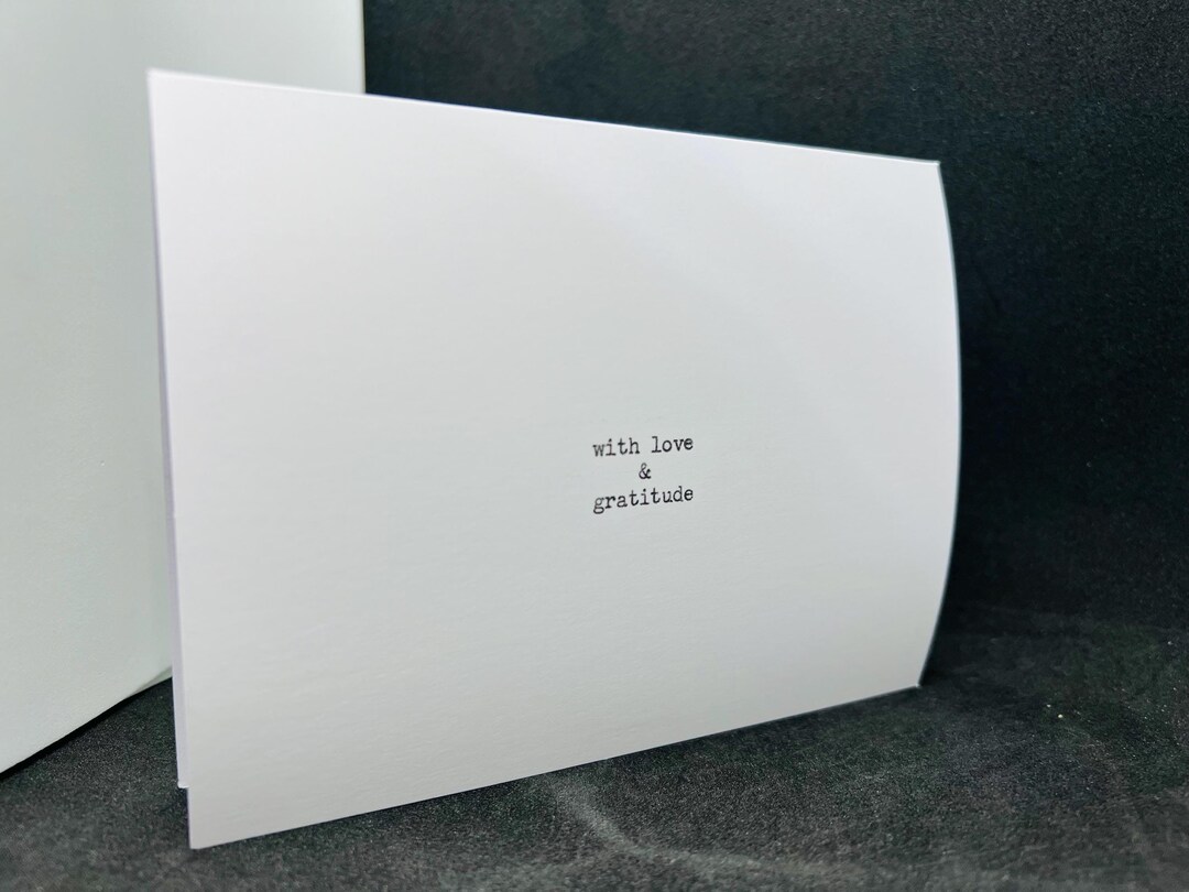 Pack of 5 Hand-typed Cards - With Love & Gratitude - Blank Inside With ...