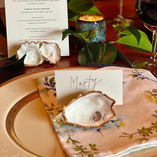 Porte-numéro de table en or, porte-cartes de nom de mariage en coquille d'huître, décoration de fête côtière de mariage en coquille d'huître, thème nautique, douche nuptiale