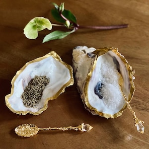 ゴールドオイスターシェル塩コショウ入れセット：ユニークなキッチン装飾