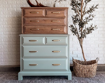 Modern Solid Wood Tallboy Dresser | Dipped Sage Dresser, SHIPPING NOT INCLUDED