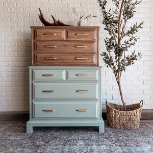 Modern Solid Wood Tallboy Dresser | Dipped Sage Dresser, SHIPPING NOT INCLUDED