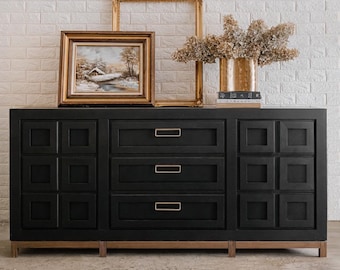 SOLD | Modern Black Dresser and Nightstand by Thomasville, Painted Buffet Sideboard Credenza