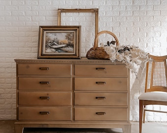 AVAILABLE | Modern Light Wood Dresser with Antique Gold Hardware, Natural Wood Buffet Table Sideboard